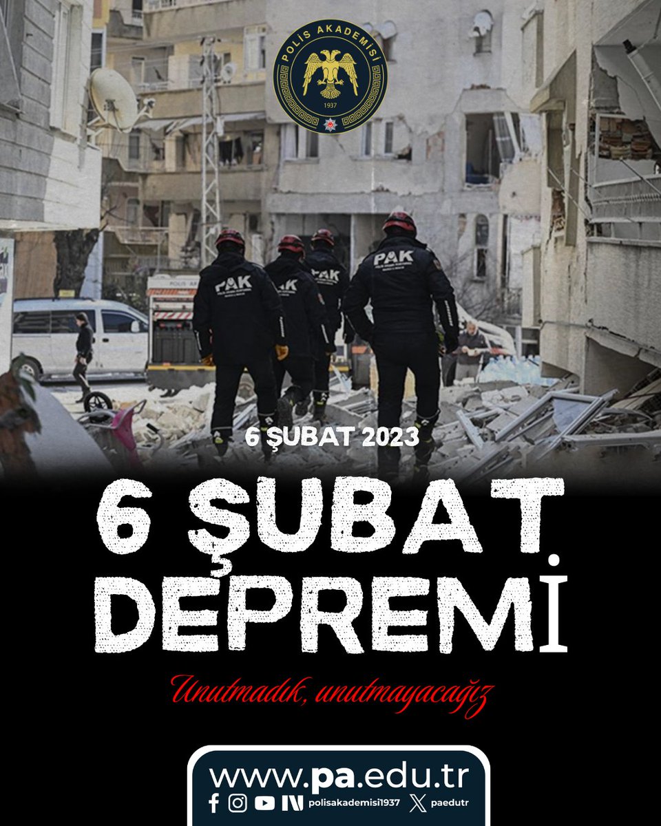 paedutr's tweet photo. 6 Şubat 2023’te yaşanan depremlerde hayatını kaybeden vatandaşlarımızı rahmetle anıyor, yakınlarına sabır diliyoruz. Bu büyük felaketi unutmadık, unutmayacağız. 
#6subat2023 https://t.co/qh2UzgaRTL