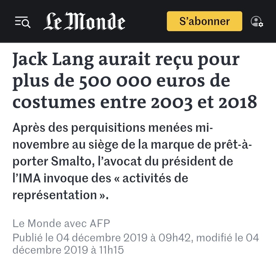 pepercastor's tweet image. Qui se souvient de l'affaire Smalto avec Jack Lang ?

Il se servait directement dans la boutique
Les factures étaient émises, mais elles n'étaient jamais réglées par l'ancien ministre

Ce type n'a jamais rien payé de sa vie, il a vécu aux crochets des autres de tout temps