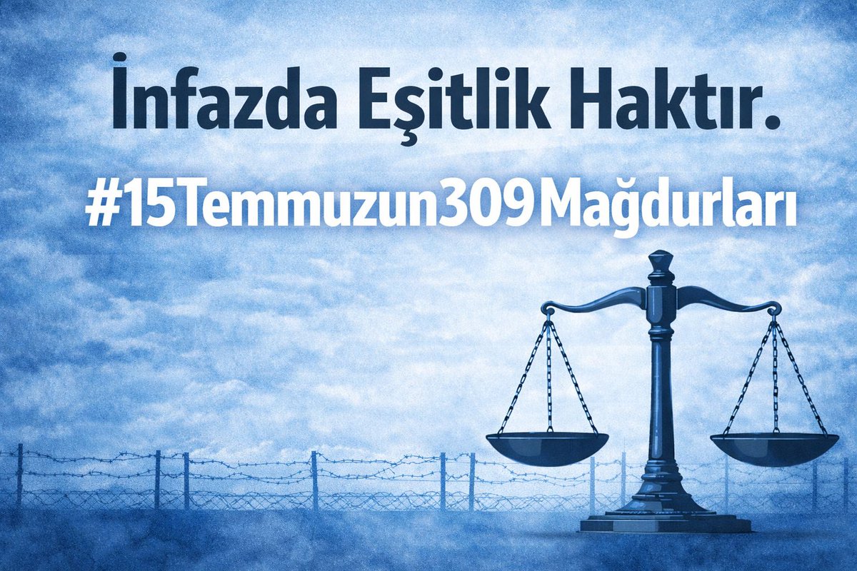 #15Temmuzun309Mağdurları 
Eşit kapsam olmadan adalet, adalet olmadan huzur olmaz.”
<a href="/NumanKurtulmus/">Numan Kurtulmuş</a> <a href="/YildizFeti/">Feti Yıldız</a> <a href="/muratemirchp/">Murat Emir</a> <a href="/avbulentkaya/">BÜLENT KAYA</a>