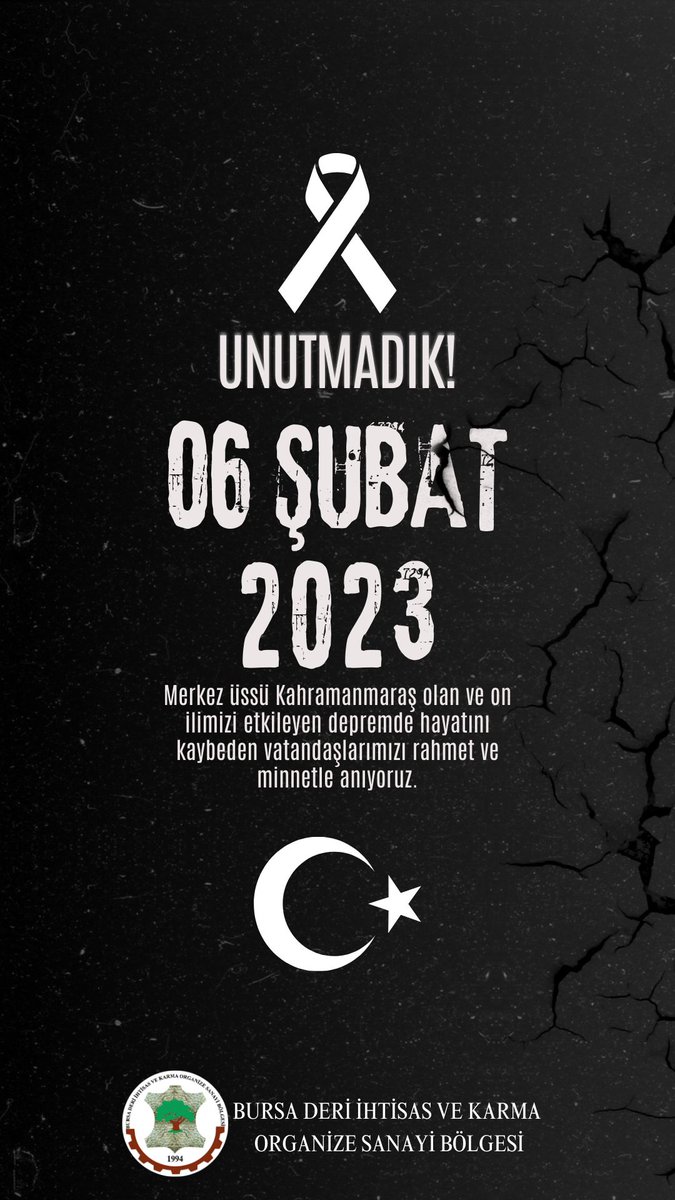 BursaDeri's tweet photo. Merkez üssü Kahramanmaraş olan ve on ilimizi etkileyen depremde hayatını kaybeden vatandaşlarımızı rahmet ve minnetle anıyoruz. https://t.co/TE99NCLJah