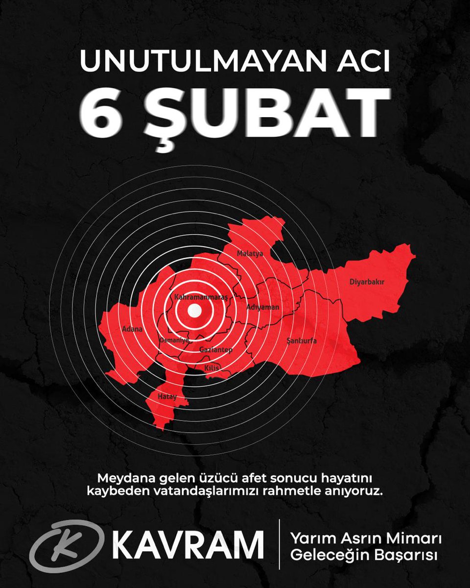 Tüm ülkemizi yasa boğan 6 Şubat Depremleri hepimizin yüreğinde derin bir iz bıraktı. Kaybettiklerimizi rahmetle anıyor, geride kalanlara sabır diliyoruz. Unutmuyoruz… Unutmayacağız… 
#6Şubat #Deprem