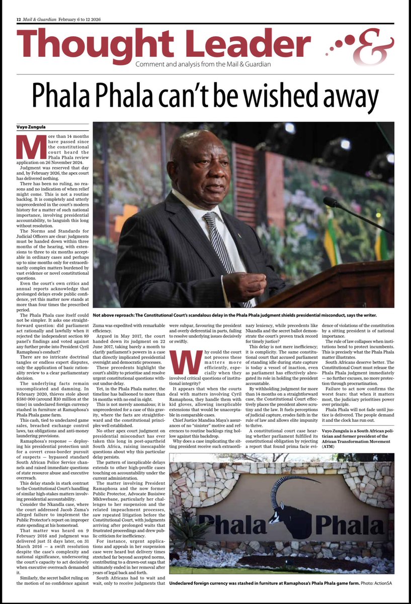 ZungulaVuyo's tweet photo. The Constitutional Court must release the Phala Phala judgment immediately. Failure to act now confirms the worst fears: that when it matters most, our judiciary prioritises power over principle. 
#ReleasePhalaPhalaJudgement https://t.co/hHjltEPdVb