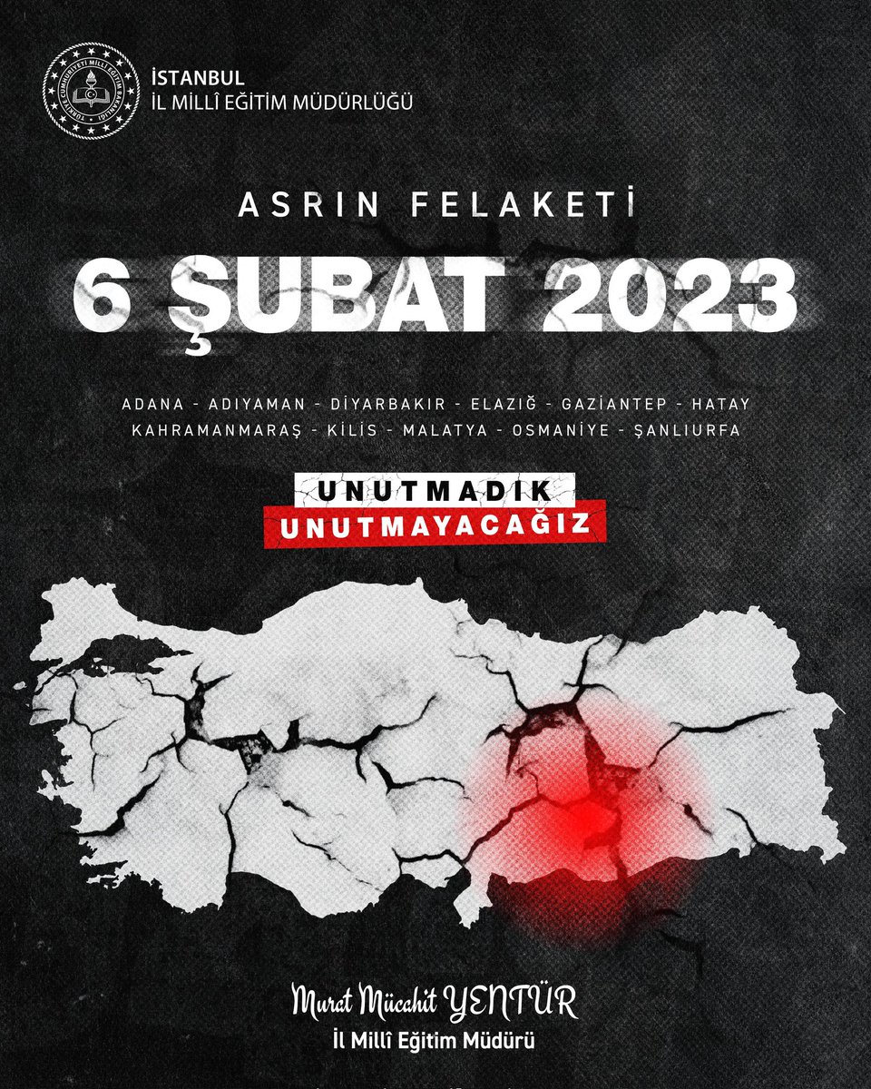 istanbulilmem's tweet photo. 6 Şubat’ta yaşadığımız ve milletimizin hafızasında derin izler bırakan 2023 Kahramanmaraş Depremleri’nin yıl dönümünde; hayatını kaybeden vatandaşlarımızı rahmetle anıyor, yakınlarını kaybeden ailelerimizin acısını yürekten paylaşıyoruz.

Deprem gerçeğini unutmadan; güvenli yapılar, bilinçli toplum ve güçlü eğitim anlayışıyla geleceğimizi koruma sorumluluğuyla çalışmalarımızı kararlılıkla sürdürüyoruz.

Milletimizin dayanışma ruhu, merhameti ve birlik gücüyle yaralarımızı birlikte sarmaya devam edeceğiz.

#TürkiyeminGücüneBak

@tcmeb @Yusuf__Tekin @MucahitYentur