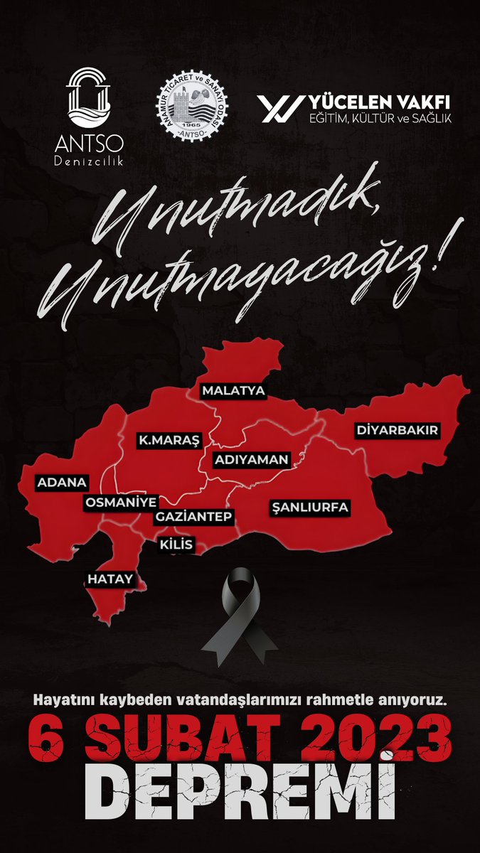 6 Şubat depreminde hayatını kaybeden vatandaşlarımızı rahmetle anıyoruz.