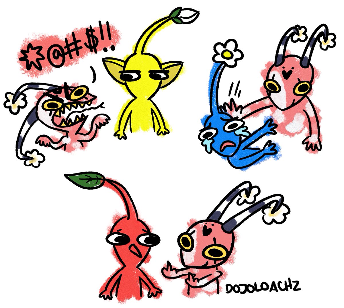 DojoLoachz's tweet image. Everyone kept defending Pikmin Blitz. I made this drawing to illustrate that he is naughty, bad, and rude. 

Unfortunately everyone is too #boymom for Pikmin Blitz to see the truth.