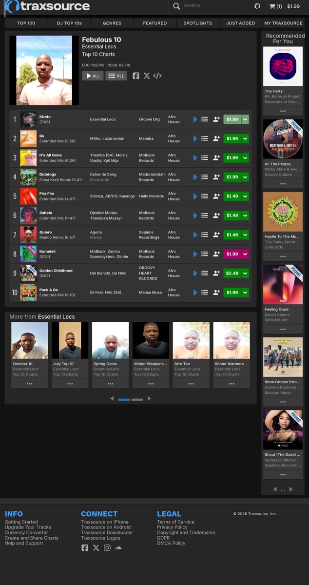 EssentialLecs's tweet photo. Brand new February Top 10 Afro House Tracks on @traxsource ft @Shimza01 https://t.co/gdhvY6R6qf