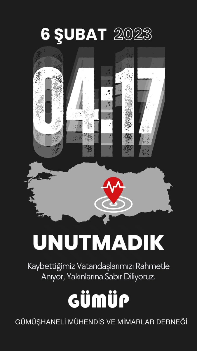 6 Şubat Depremi – Unutmadık, Unutturmayacağız
6 Şubat 2023’te yaşanan büyük depremde kaybettiğimiz canları rahmetle, geride kalanları saygı ve sevgiyle anıyoruz.
O gün yaşanan acı, yüreklerimizde hâlâ taze.
Birlik, dayanışma ve umudun gücüyle yeniden ayağa kalktık,ama unutmuyoruz