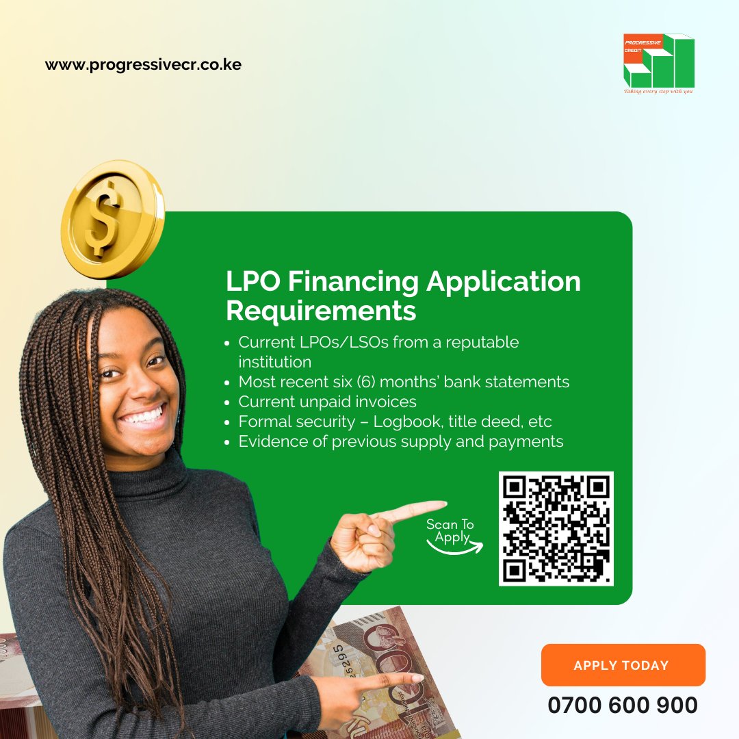 progressivecrke's tweet image. Big LPO, small cash flow?
Love yourself enough to fund it 😌
👉 Apply Now 📞 0700 600 900 | 🌐 progressivecr.co.ke
#LPOFinancing #LoveBilaStress