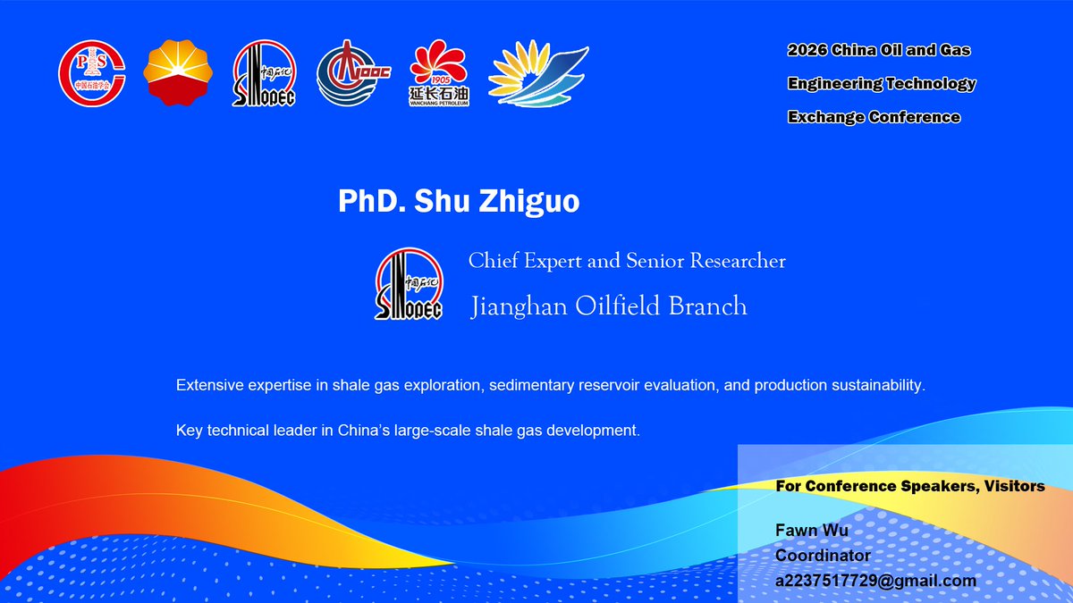 fawn_wu's tweet photo. PhD. Shu Zhiguo, the Chief Expert and Senior Researcher from Sinopec Jianghan Oilfield Branch, with extensive expertise in shale gas exploration, sedimentary reservoir evaluation, and production sustainability. https://t.co/J7QKDNKhvB
