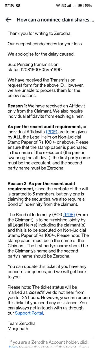 LadakSamir's tweet photo. @zerodha @Nithin0dha
#poorcustomerservice
#verypoorcommskills
Msging for 2 years to get a transfer done, 2 months ago was confirmed (see pic) by #zerodha to me that i needed to submit 2 final documents. After submitting, I now get this mail asking for additional docs
#clueless https://t.co/9VuHH4kwfA