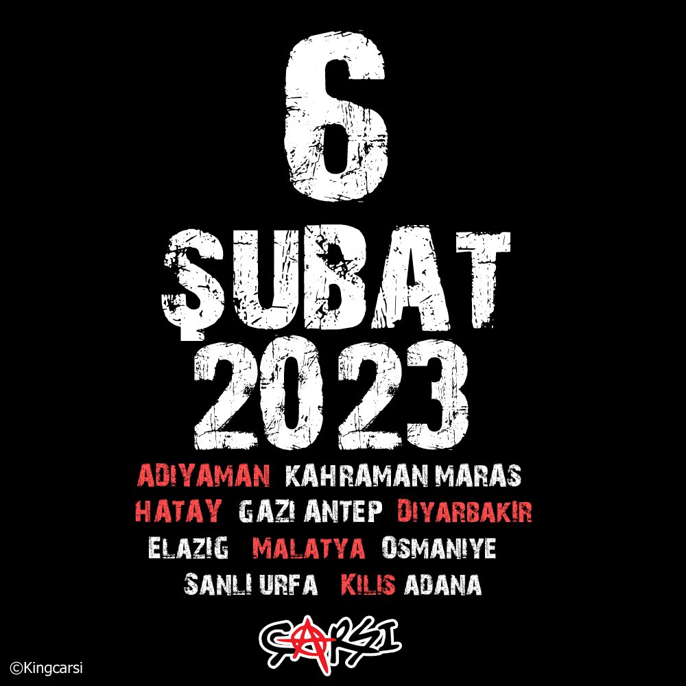 Unutmadık. Unutmayacağız. 

6 Şubat  depremlerinde yitirdiğimiz canlarımızı rahmetle anıyoruz.  

#6Şubat2023 

#Adana #Adıyaman  #Diyarbakır, #Elazığ, #Gaziantep, #Hatay, #Kahramanmaraş, #Kilis, #Malatya, #Osmaniye, #Şanlıurfa.
