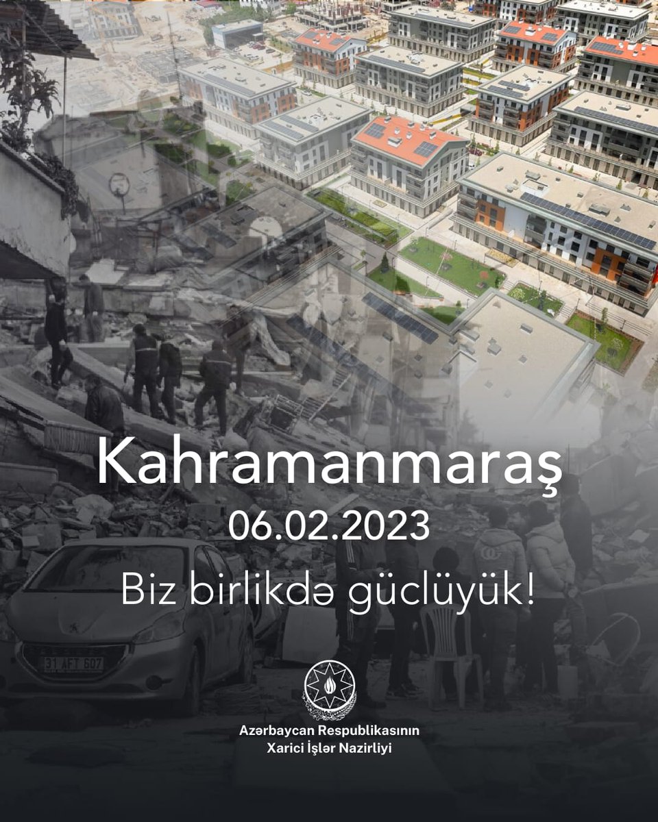 Qardaş #Türkiyənin #Kahramanmaraş bölgəsində baş vermiş ağır zəlzələnin ildönümündə bu böyük fəlakətin yaratdığı dərin ağrını və kədəri bir daha xatırlayır, minlərlə insanın həyatına son qoymuş, genişmiqyaslı dağıntılara səbəb olmuş bu faciənin qurbanlarının əziz xatirəsini dərin