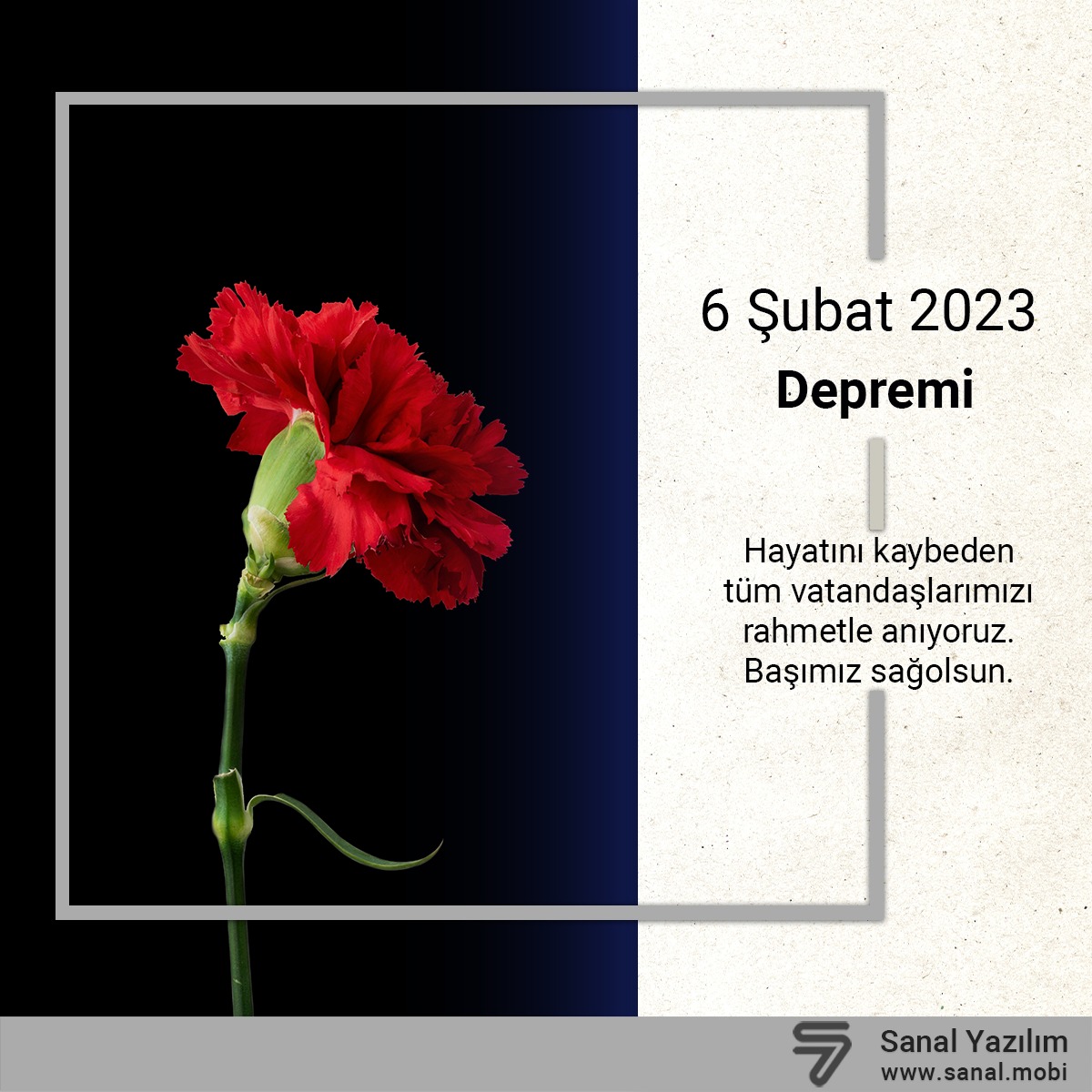 SANALYAZILIM's tweet photo. 6 Şubat 2023'te yaşadığımız depremde, hayatını kaybedenleri rahmetle anıyoruz. Acımız hala taze, unutmayacağız.

#6şubatdepremi #6şubat https://t.co/nQmdizuf22