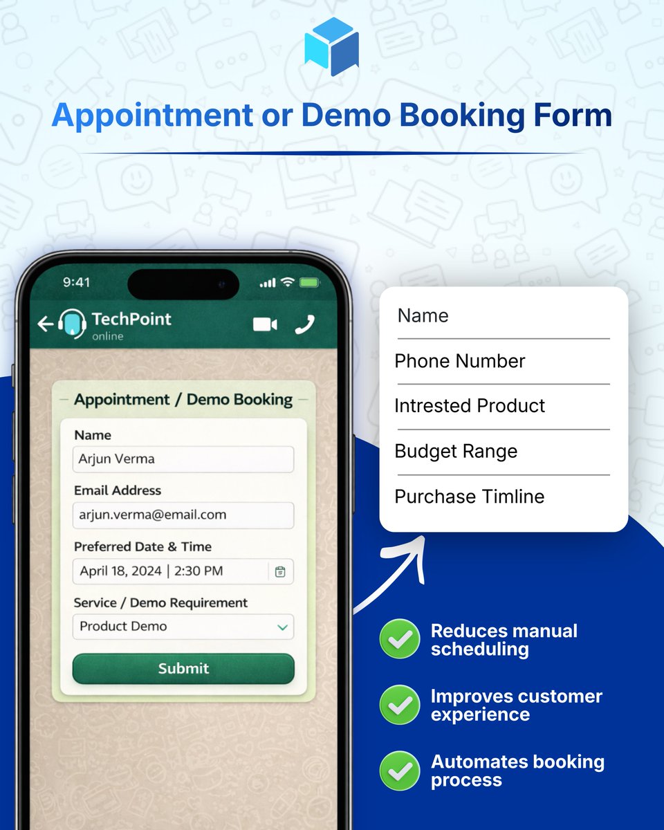 triochatio's tweet photo. Stop sending leads to long forms.
Capture them directly on WhatsApp.
Book demos. Qualify buyers. Convert faster.

#WhatsAppMarketing #LeadGeneration https://t.co/YYs0cGrGUa