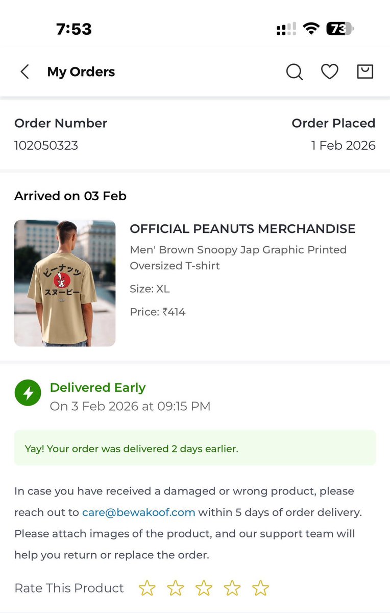 shivangisomani's tweet photo. @bewakoof You are scammers. I am unable to create a return for a t-shirt (pic attached). Today, the other t-shirts were not picked up coz the Delivery boy said QC failed coz your app wasn’t showing ‘Yes’ option even when he correctly shared all info.

What the hell is this??? https://t.co/EAHyQ9BcVZ