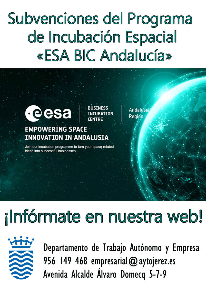 Para apoyar la creación y consolidación de proyectos de emprendimiento empresarial de carácter innovador en el ámbito espacial, que fomenten el desarrollo de tecnologías, productos y servicios en este sector en Andalucía.
Infórmate:
jerez.es/emprendimiento…