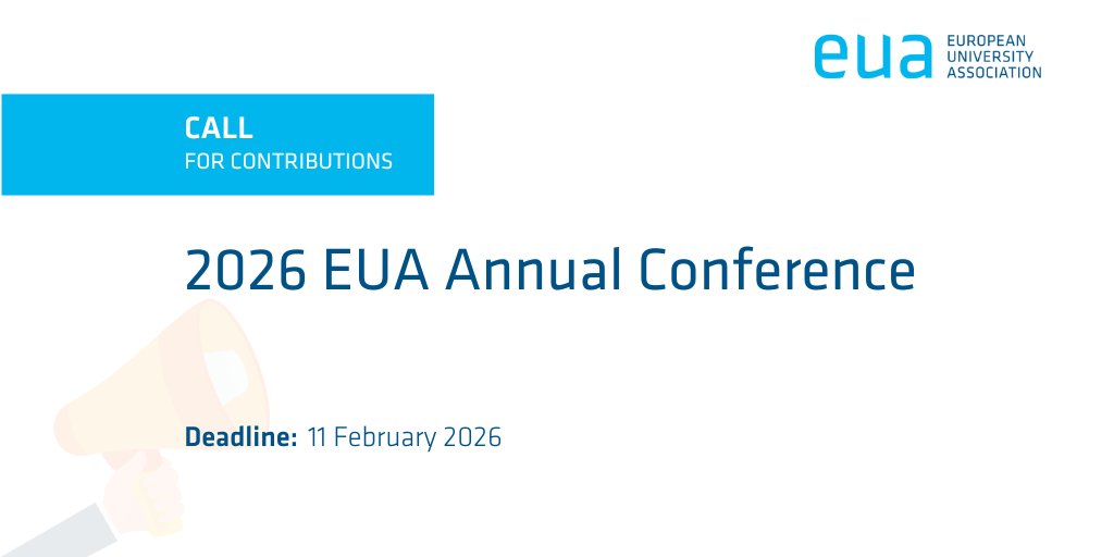 euatweets's tweet image. 📢 To showcase good practices from among our membership, we invite contributions for 3 breakout sessions during our Annual Conference #EUA2026AC
⏳ Deadline: 11 February 2026
📝 Read the full call for contributions and submit your proposals at bit.ly/4pfs1De