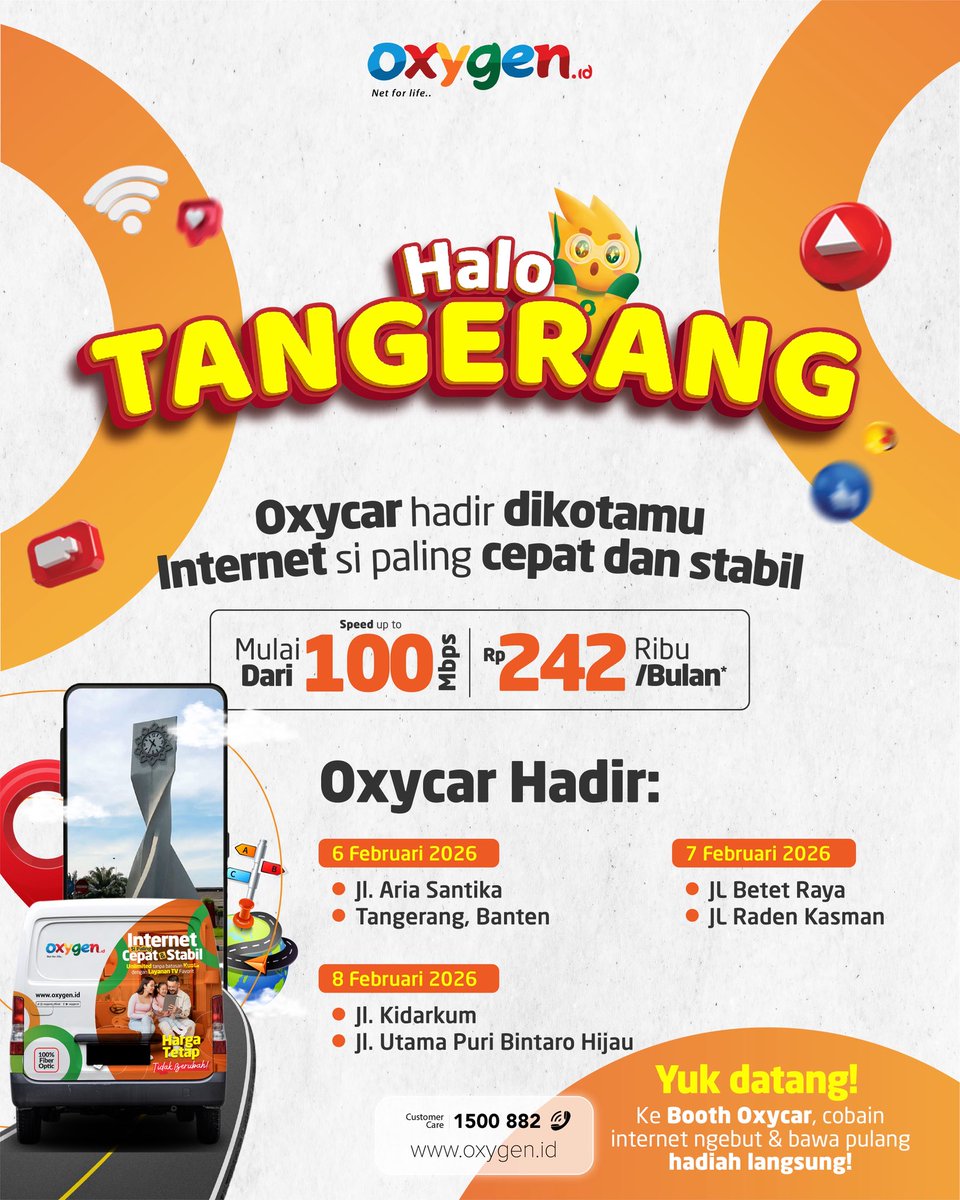 oxygenidhome's tweet image. Hai #Bogor #Depok , #Bekasi &amp;amp; #Tangerang! 👋

Yuk merapat, jangan sampai ketinggalan keseruannya! 🙌

Kalo ga percaya, langsung hubungi kami di:
☎️ 1500 882
📱 0887 5675 678
💻 Oxygen.id

#Oxygenid
#NetForLife
#InternetUnlimited