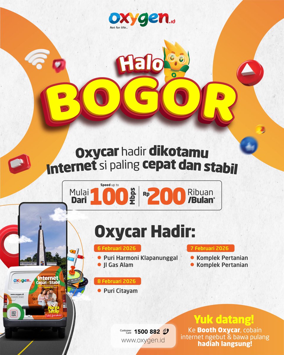 oxygenidhome's tweet image. Hai #Bogor #Depok , #Bekasi &amp;amp; #Tangerang! 👋

Yuk merapat, jangan sampai ketinggalan keseruannya! 🙌

Kalo ga percaya, langsung hubungi kami di:
☎️ 1500 882
📱 0887 5675 678
💻 Oxygen.id

#Oxygenid
#NetForLife
#InternetUnlimited