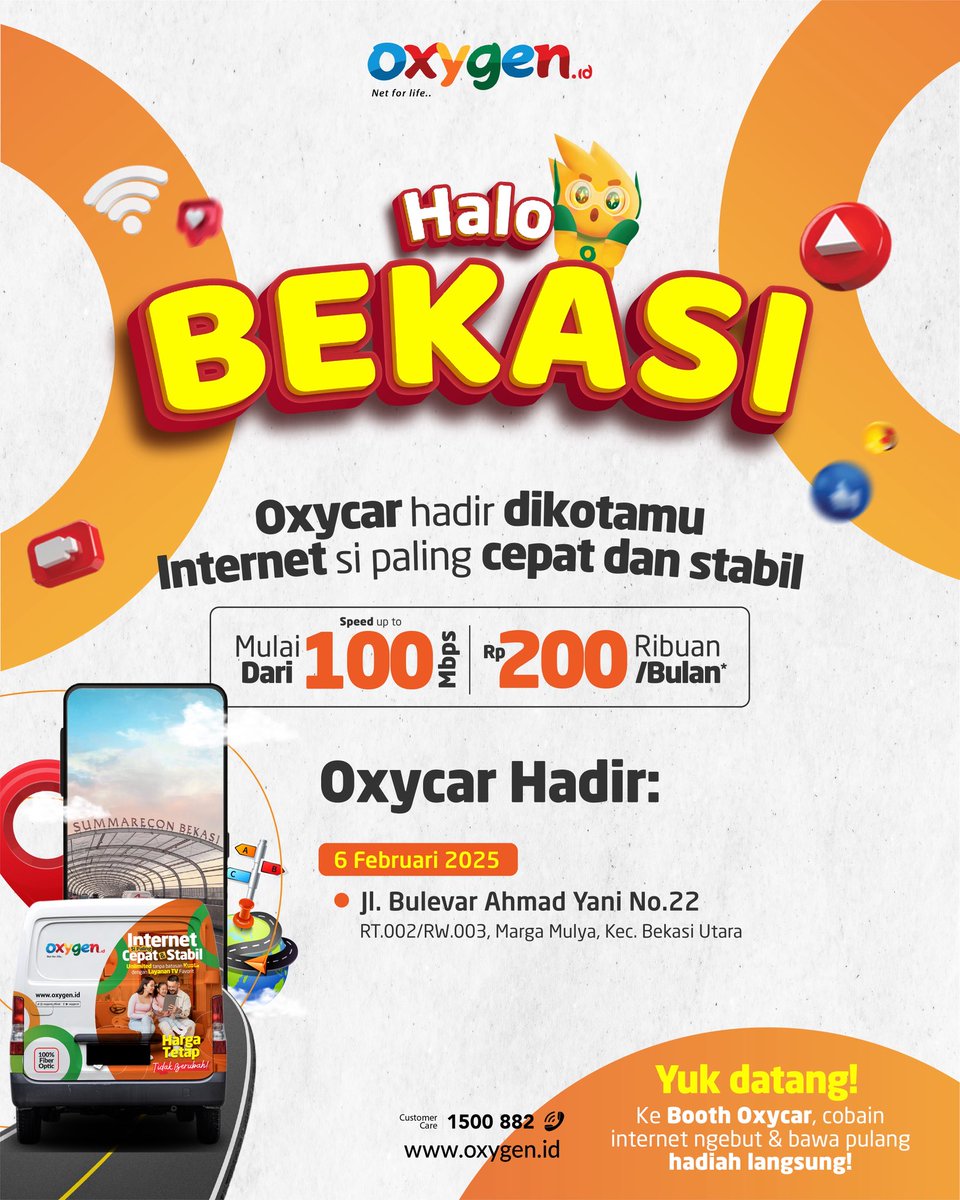 oxygenidhome's tweet image. Hai #Bogor #Depok , #Bekasi &amp;amp; #Tangerang! 👋

Yuk merapat, jangan sampai ketinggalan keseruannya! 🙌

Kalo ga percaya, langsung hubungi kami di:
☎️ 1500 882
📱 0887 5675 678
💻 Oxygen.id

#Oxygenid
#NetForLife
#InternetUnlimited