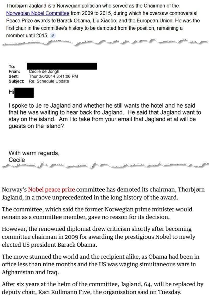 Nobel pilotati ?
Piu' che un'ipotesi, una certezza.

#EpsteinFiles #Epstein

"L'uomo che, in modo scioccante, ha assegnato il premio Nobel per la pace al neoeletto Barack #Obama nel 2009, e che è stato presidente del Comitato Nobel dal 2009 al 2015, era un frequentatore abituale