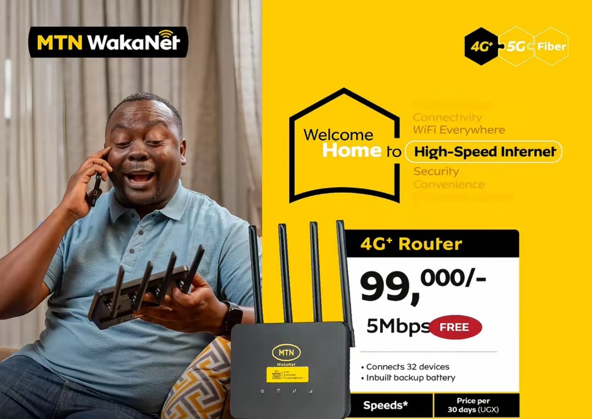 McSmilekist's tweet image. Welcome Home to High-Speed Internet!
Get the MTN WakaNet 4G+ Router for UGX 99,000/=
🎁 FREE 5Mbps bundle
📶 Connect up to 32 devices
🔋 Inbuilt backup battery
📞 Inquiries: Emma 0776 221 306
#MTNWakaNet #StayConnected #FastInternet #MTNUganda