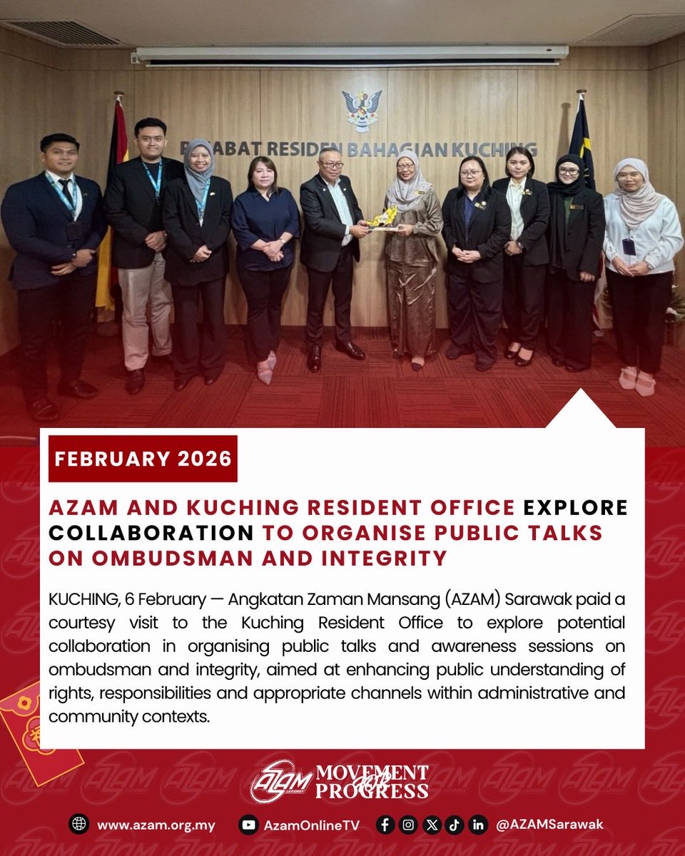 AZAMSarawak's tweet image. AZAM and Kuching Resident Office Explore Collaboration to Organise Public Talks on Ombudsman and Integrity

#AZAMSarawak #MovementforProgress #DigitalForImpact #AZAMCourtesyCall
