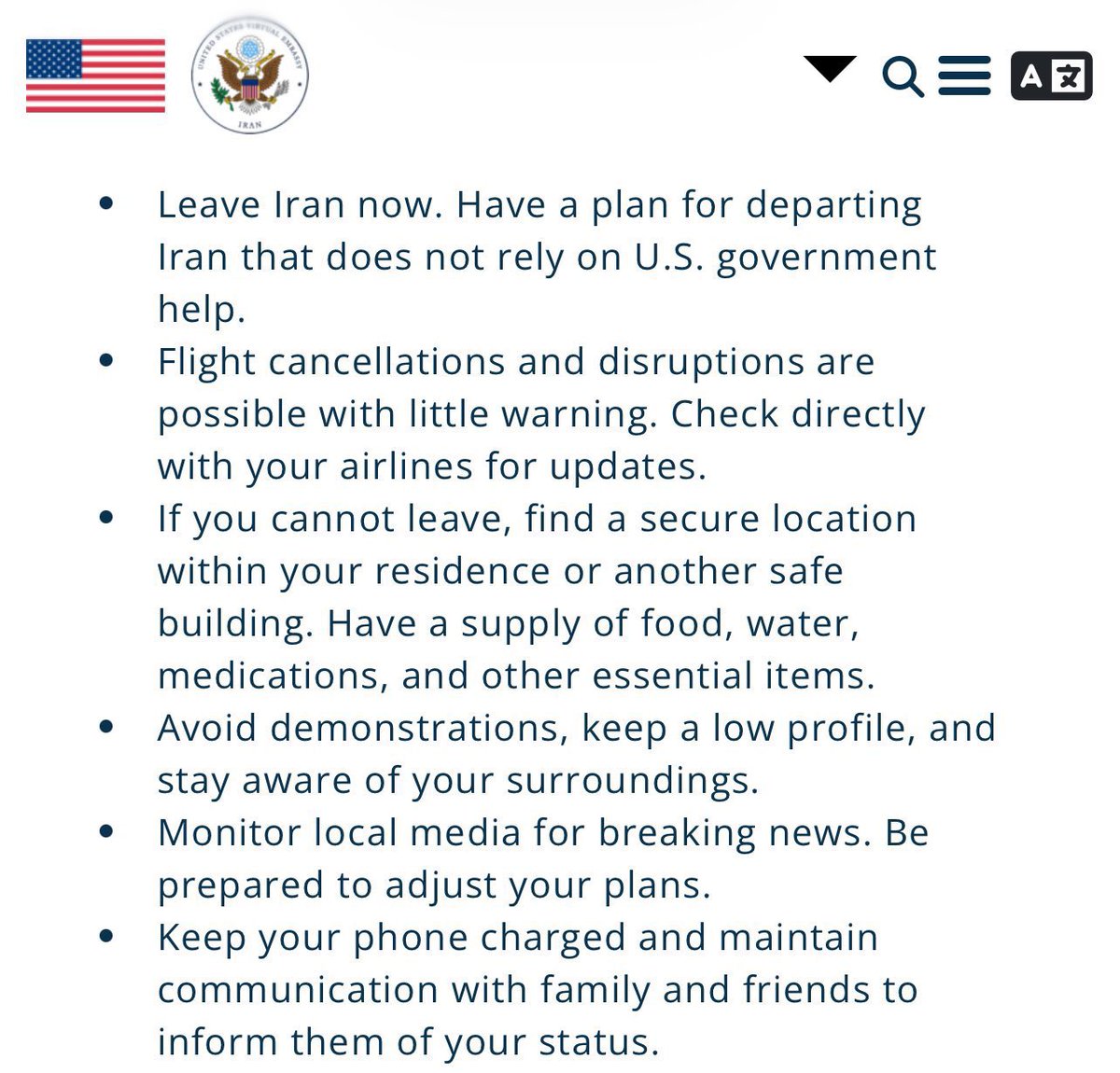 IndiaBbn24482's tweet image. BREAKING NEWS! 🚨🚨
US Embassy tells citizens to  'LEAVE IRAN NOW'

@WhiteHouse @realDonaldTrump @Iran_GOV @IRIMFA_EN 

#LEAVEIRANNOW #IranMassacre #IranRevelution2026 #EspecialPasapalabra #R2PforIran #thepitt #theTraitorUS #illner #Pasapalabra #Adrenaline #StopKashmirGenocide