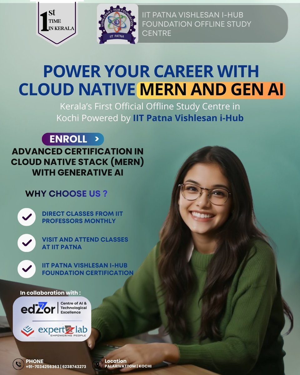 ExpertzlabTech's tweet photo. READY TO BUILD A FUTURE-PROOF IT CAREER?

Kerala’s FIRST IIT PATNA VISHLESAN I-HUB FOUNDATION OFFLINE STUDY CENTRE is now in KOCHI — and this is your chance to upskill with nationally recognized, industry-ready certifications. https://t.co/rTA5Pe96vP