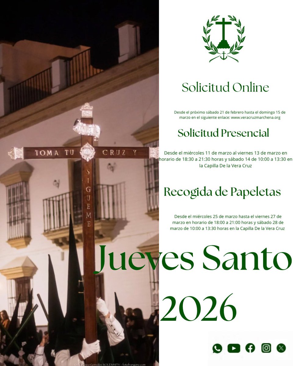 VeraCruzMarch's tweet photo. JUEVES SANTO 2026 | SOLICITUD Y RECOGIDA DE PAPELETAS DE SITIO https://t.co/TVR53NfgPT