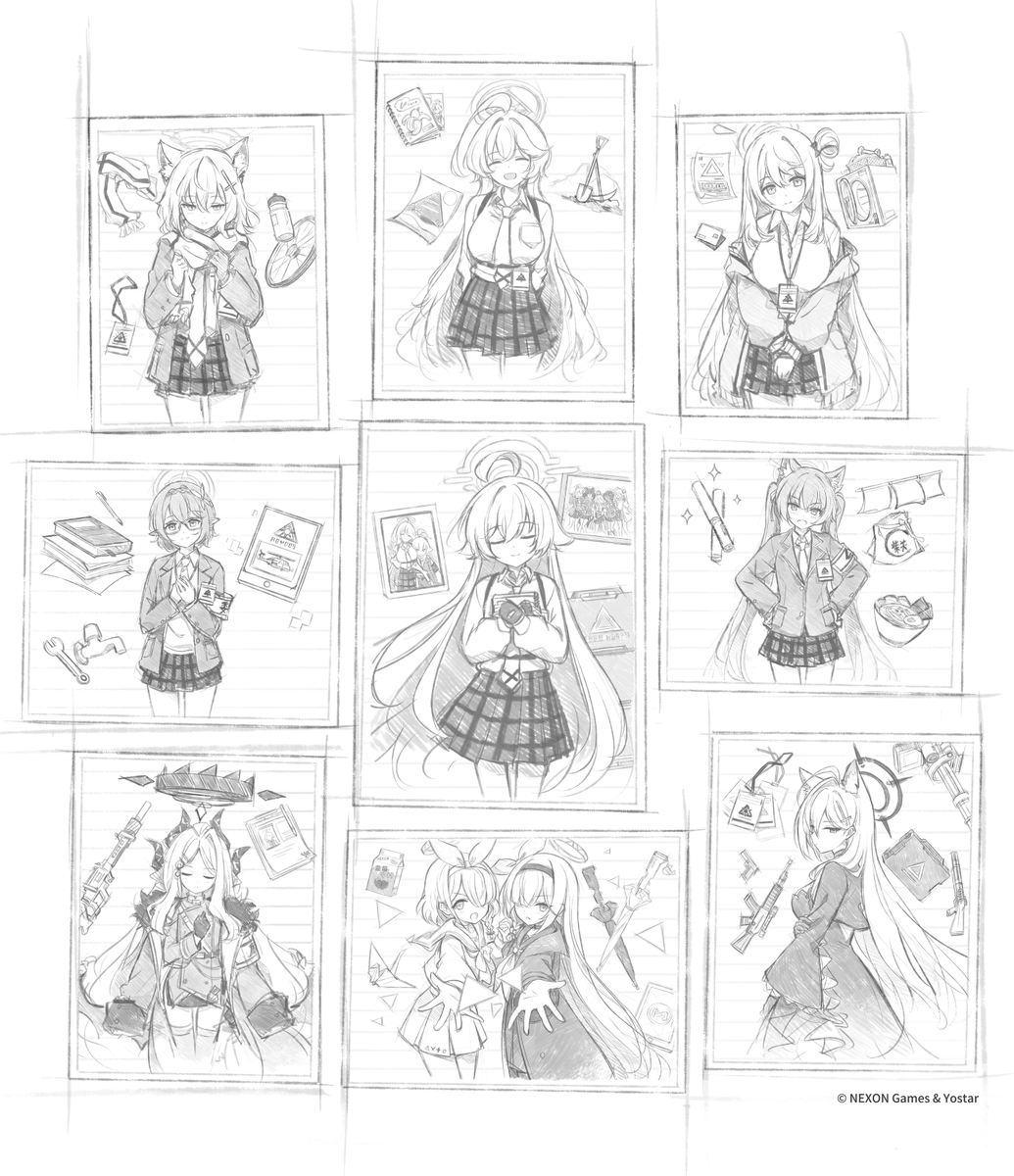 「たとえ暗がりで見失っても 
きっと　誰かの灯りがそばにある」　

簡体字中国語版ブルアカEP「手のひらの中の明日」のノート部分のスケッチを担当させていただきました。