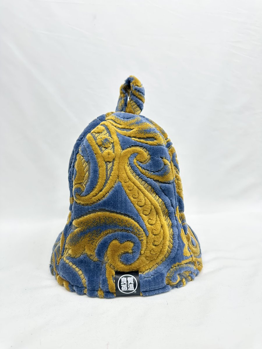 厚手ベロア生地。 ゴールド&ブルー トリプル仕立て サウナハット 新柄