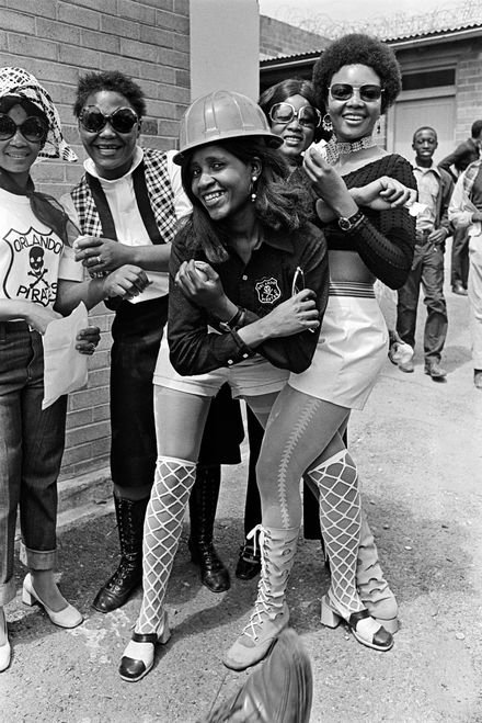 Orlando Pirates supporters before a game, c 1971. Photo: Ralph Ndawo / Drum Social Histories