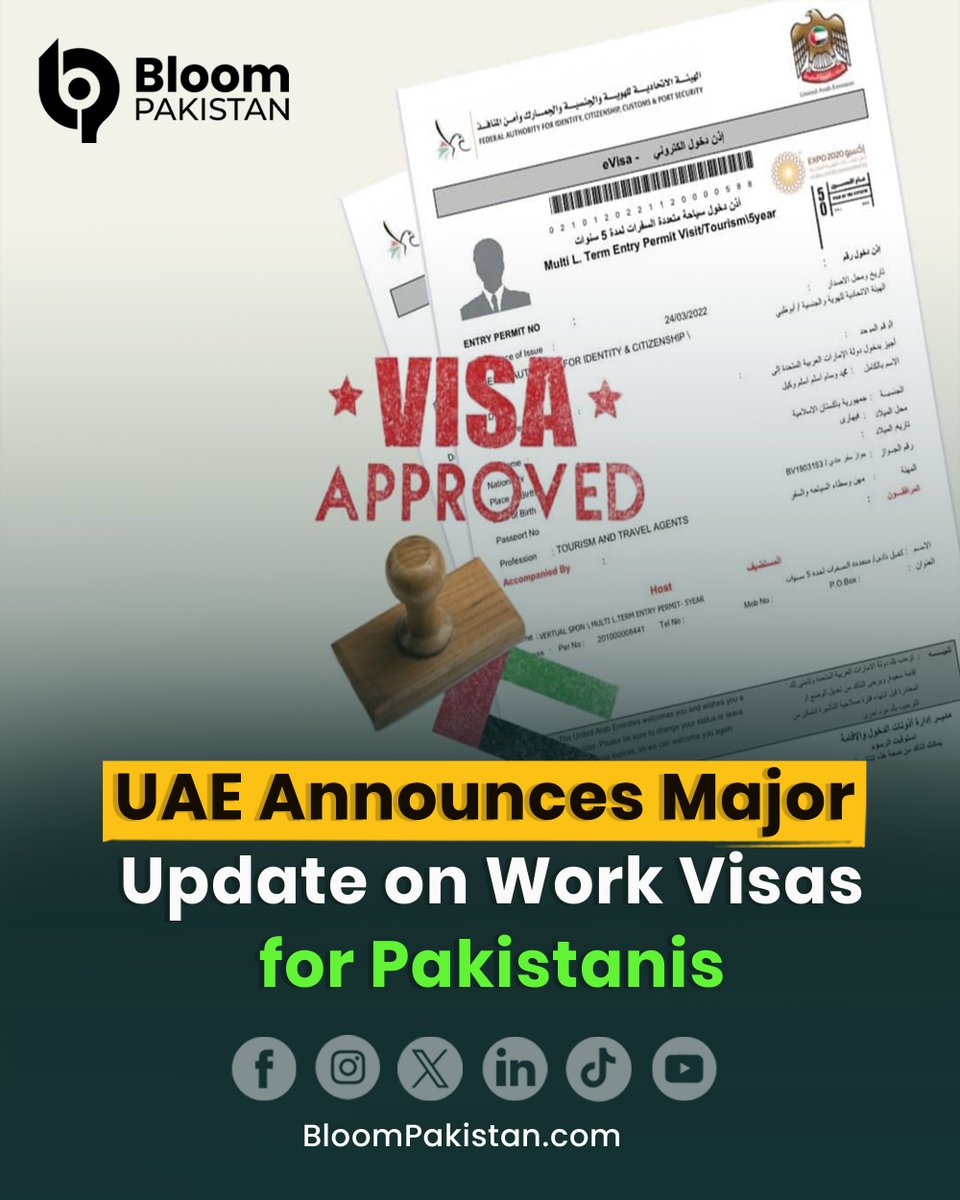 bloom_pakistan's tweet image. The UAE announces a major update on work visas for Pakistani nationals.

Read More: bloompakistan.com/uae-announces-…

#UAE #Pakistan  #WorkVisa #Employment