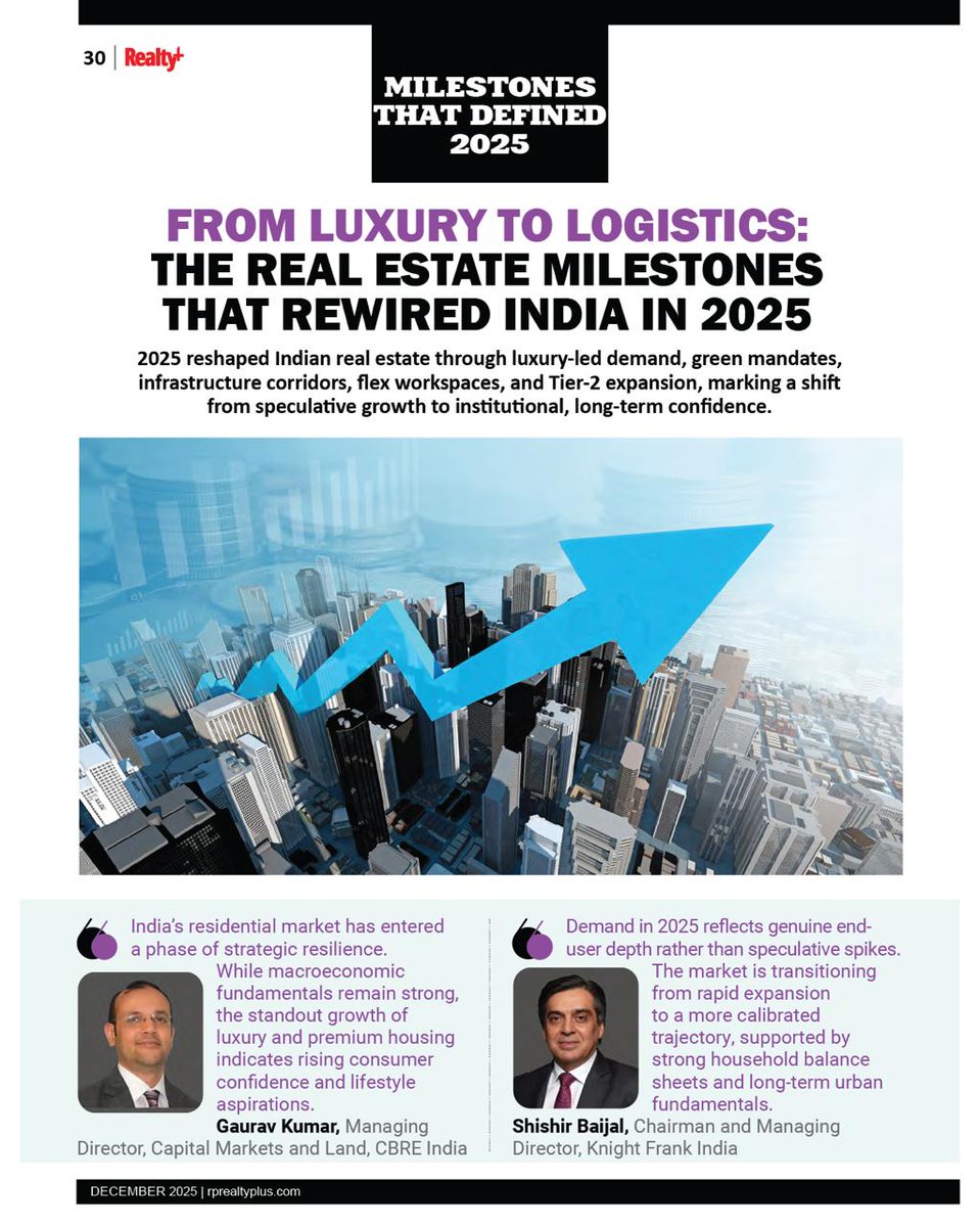 RPRealtyPlus's tweet image. From luxury homes to logistics parks, from green mandates to flex workspaces - 2025 quietly rewired Indian real estate.

👉 Read the full milestones that defined the year:
🔗 rprealtyplus.com/magazine/decem…

#RealtyPlus #DecemberIssue #RealEstate2025 #MarketMilestones #IndianRealEstate