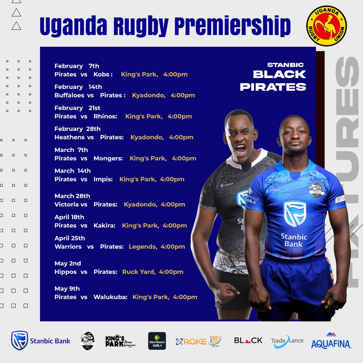 piratesrugbyUG's tweet image. How we sail in the 2026 Uganda Rugby Premiership.

COME ON YOU PIRATES 🏴‍☠️ 

#StanbicPirates ll #RokeWithPirates ll #VisitKPA ll #PiratesStrong