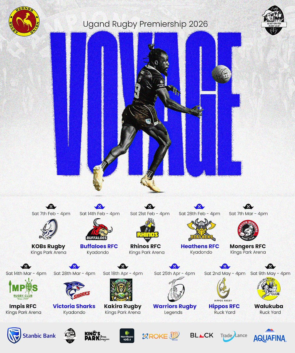 piratesrugbyUG's tweet image. How we sail in the 2026 Uganda Rugby Premiership.

COME ON YOU PIRATES 🏴‍☠️ 

#StanbicPirates ll #RokeWithPirates ll #VisitKPA ll #PiratesStrong