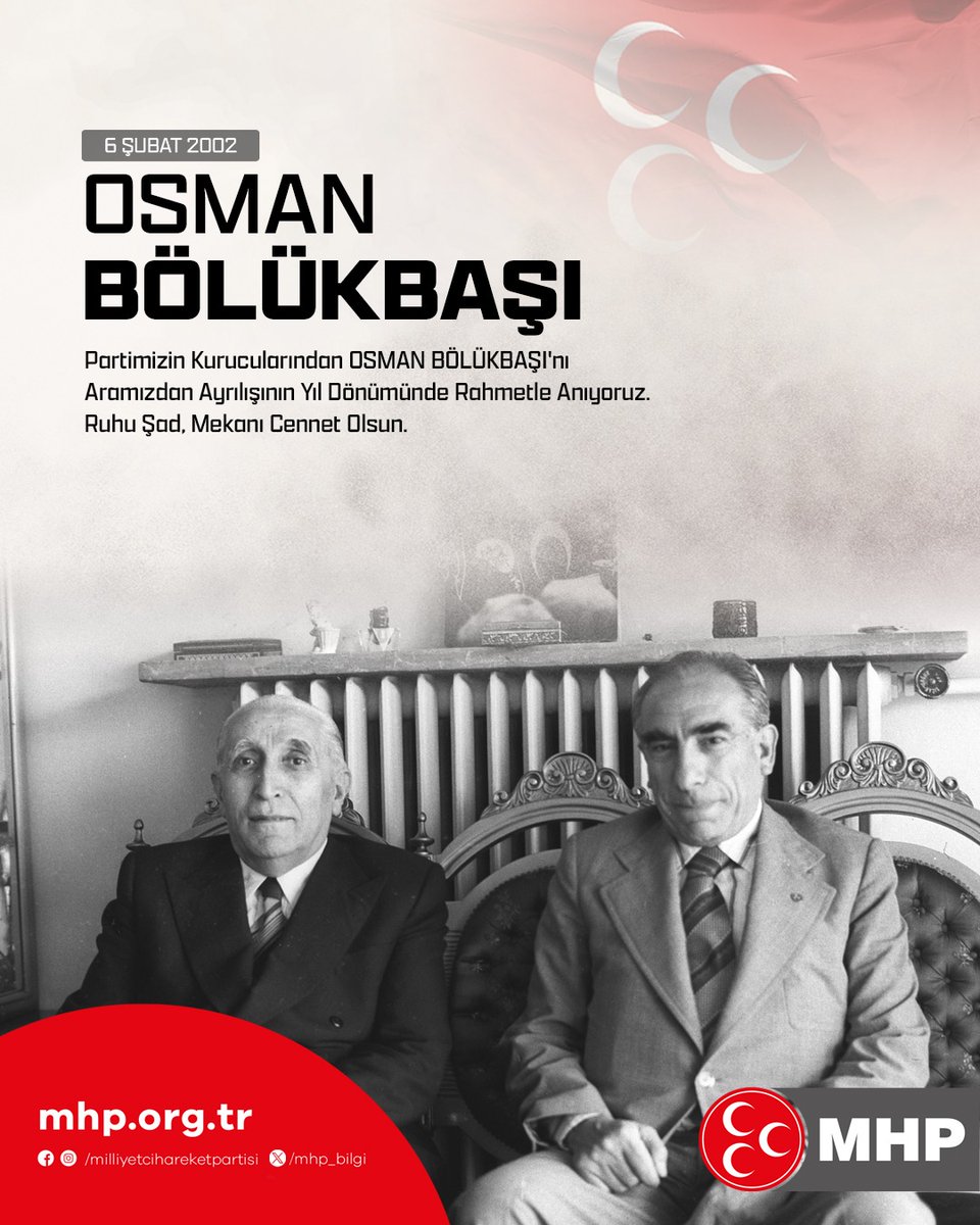 Partimizin kurucularından Osman BÖLÜKBAŞI'nı aramızdan ayrılışının yıl dönümünde rahmetle anıyoruz.
Ruhu şad, mekanı cennet olsun.