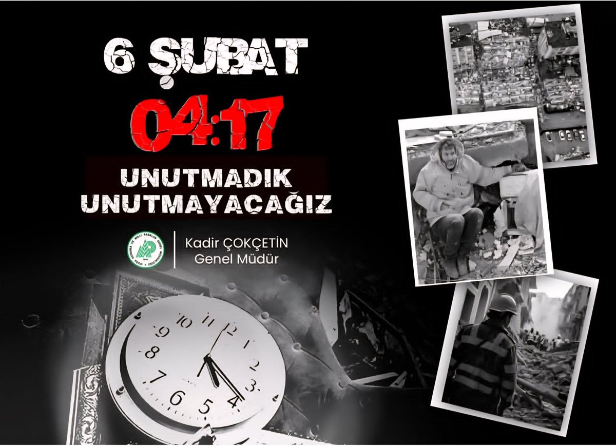 6 Şubat 2023 tarihinde meydana gelen deprem felaketinde hayatını kaybeden vatandaşlarımızı rahmetle anıyor, yakınlarına ve aziz milletimize sabır ve başsağlığı diliyoruz.