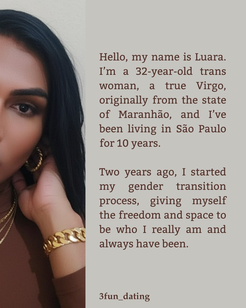3fun_app's tweet image. Luara is a 32-year-old trans woman from Maranhão, now living in São Paulo. While exploring polyamory, she tried different liberal apps—but many didn’t feel safe or welcoming. 💬 Read her story to see why she chose 3Fun to explore polyamory. #3fun  #poly  #lifestyle  #polyamory