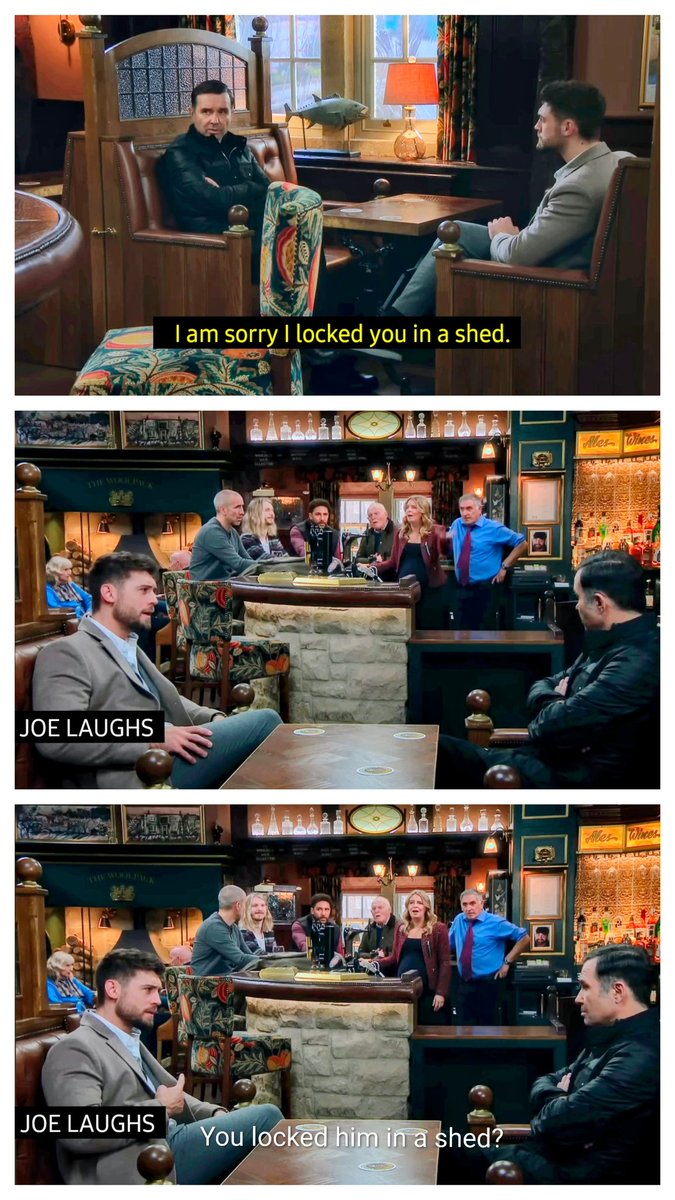 bets4joham's tweet photo. Joe was totally having flashbacks to when he was 15 and locked his Headmaster in a closet. 🤣🤣 This is why they get on so well. ❤️ #JoeandGraham #Emmerdale https://t.co/v06alKt9Sn