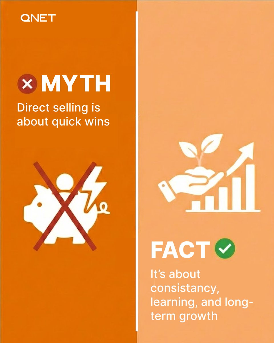 QNET_India's tweet photo. Direct selling isn’t about shortcuts, it’s about steady growth, learning, and consistency.🌱
Knowing the facts makes all the difference.

#MythVsFact #QNETIndia #DirectSellingJourney #GrowthMindset https://t.co/62JUVtjO8p