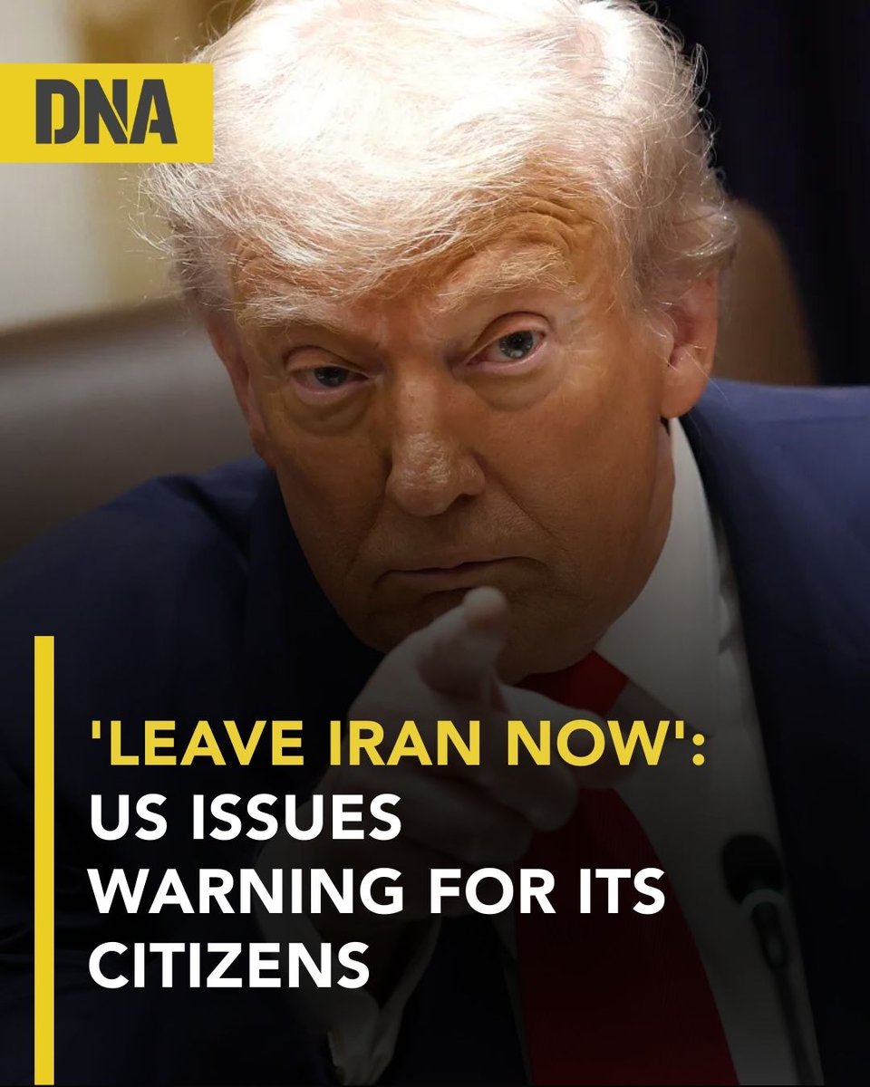 dna's tweet image. The virtual U.S. embassy in Iran has urged American citizens to leave the country immediately amid rising tensions, warning of heightened security measures, road closures, internet disruptions, and flight cancellations. Its advisory stated, "Leave Iran now."

#USA #Citizens #Iran