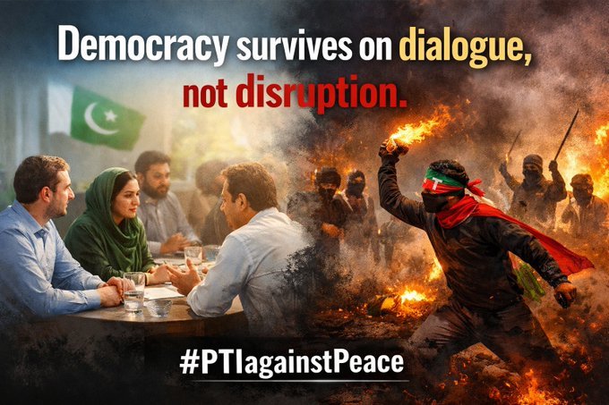 پاکستان تحریکِ انصاف عدم استحکام کو ہوا دے کر قومی مفادات کو نقصان پہنچا رہی ہے۔
 #PTIagainstPeace