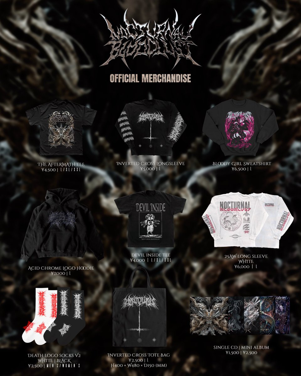 【𝗡𝗘𝗪 𝗠𝗘𝗥𝗖𝗛】

新作 Zip Hoodie
明日 2/7 名古屋公演より会場販売開始

🆕 Zip Hoodie — ¥8,000
Size: L / XL

Devil inside Artwork Face Towel — ¥3,000
Size: 34.0cm (H) × 83.0cm (W)

Logo Pouch — ¥2,000
Size: 200mm (W) × 120mm (H)

──────────

𝗡𝗢𝗖𝗧𝗨𝗥𝗡𝗔𝗟