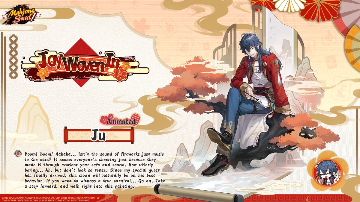 [New Outfit - Joy Woven In - Ju (Animated)]

"Boom! Boom! Hahaha... Isn't the sound of fireworks just music to the ears? It seems everyone's cheering just because they made it through another year safe and sound. How utterly boring... Ah, but don't look so tense. Since my special