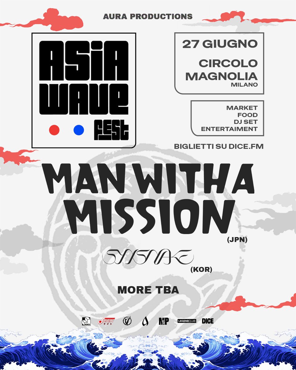 band_synsnake's tweet photo. 신스네이크가 일본의 @MWAMofficial  MAN WITH A MISSION과 함께 6월 27일 이탈리아 밀라노에서 열리는 ‘Asia Wave Fest’에 출연합니다🔥 
Asia Wave Fest - Milano, Italy
2026.06.27.SAT
Circolo Magnolia
ticket: https://t.co/usabeAoCO0 https://t.co/HEVWs7LHQl