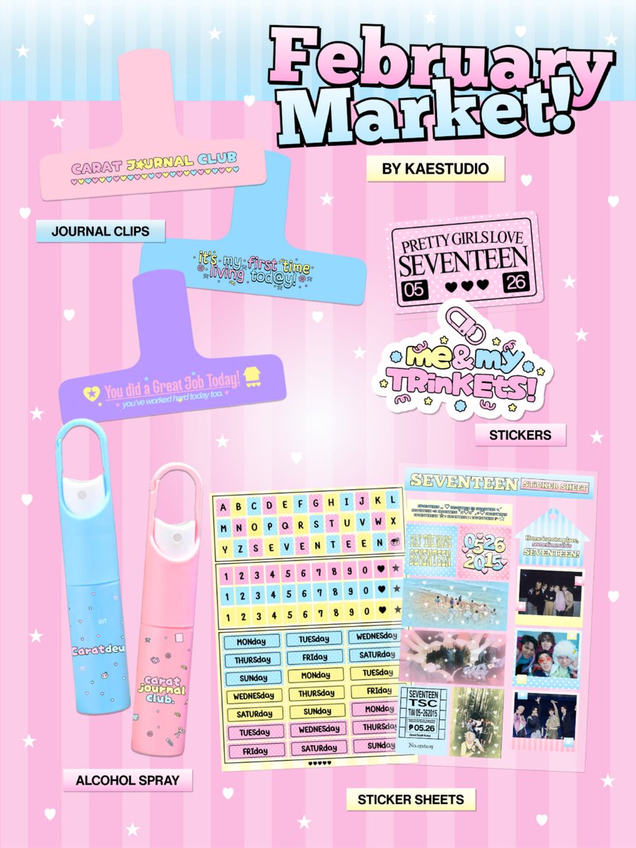 FEBRUARY MARKET ✍🏼⭐️ 💗🖇️
           𝐛𝐲𝐤𝐚𝐞𝐬𝐭𝐮𝐝𝐢𝐨

⋆ price range: ₱ 30.00 — ₱ 80.00
⋆ pre-order from 02/06 to 02/15 [11:59 PM]
⋆ ww &amp;&amp; int’l g.o. open — slide into dms

𝐏𝐑𝐄-𝐎𝐑𝐃𝐄𝐑 𝐇𝐄𝐑𝐄 🛒
🔗 tinyurl.com/mwpjmjjx