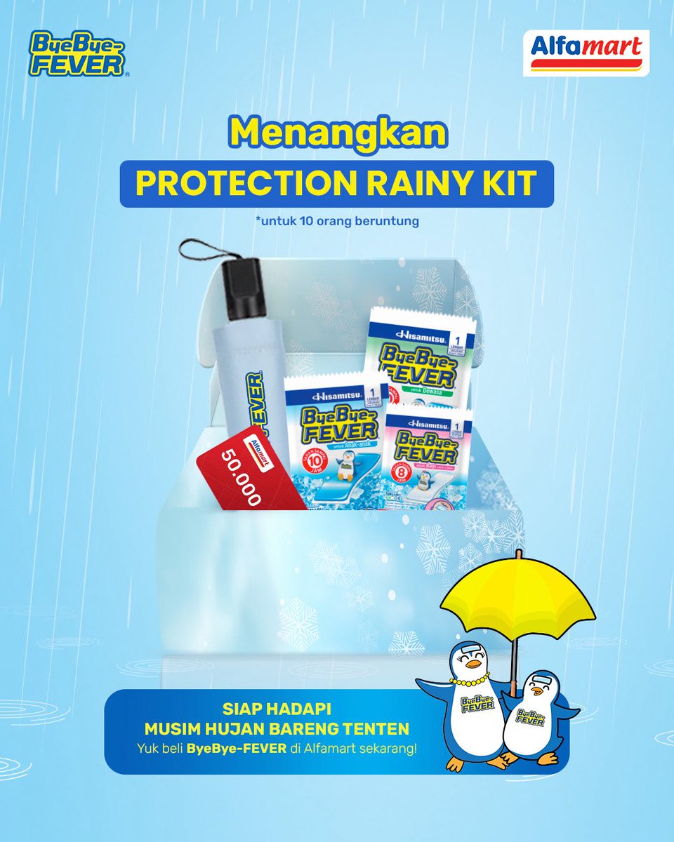 byebyefever_id's tweet photo. Siap hadapi musim hujan bareng TenTen diperpanjang! Yuk, ikutan dan dapatkan Protection Rainy Kit untuk 10 orang pemenang! isinya? Ada produk ByeBye-FEVER, Voucher Alfamart 50 ribu dan payung gemas! https://t.co/RIGH2rIJ8o