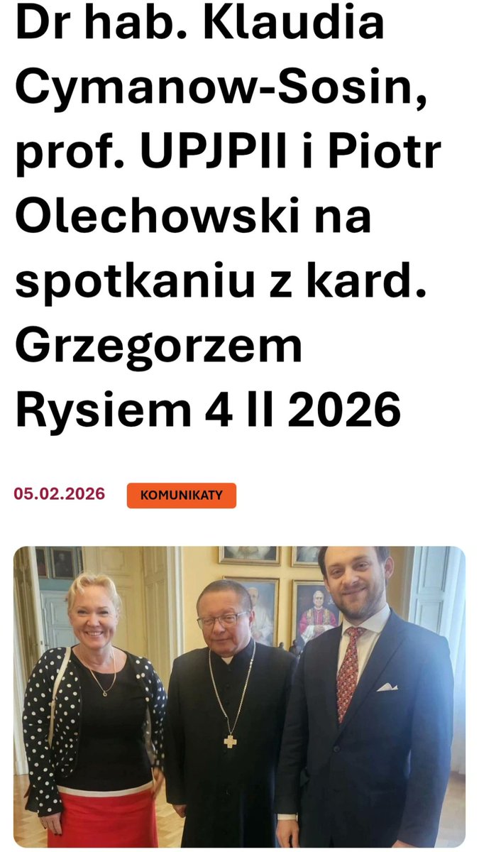 cymanow's tweet photo. Dr hab. Klaudia Cymanow-Sosin, prof. UPJPII i Piotr Olechowski na spotkaniu z kard. Grzegorzem Rysiem 4 II 2026 https://t.co/XbHJ9YHzi6 https://t.co/jPkTTnx6Sf